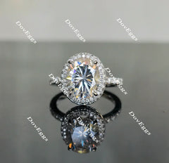Oval halo pave moissanite engagement ring| Doveggs