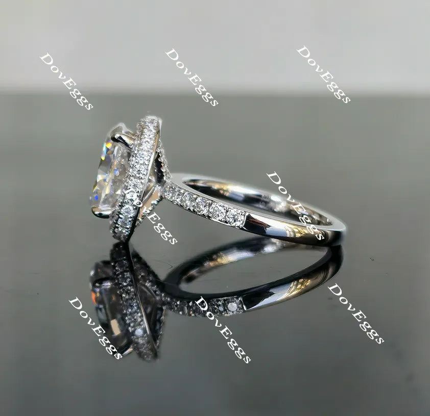 Oval halo pave moissanite engagement ring| Doveggs