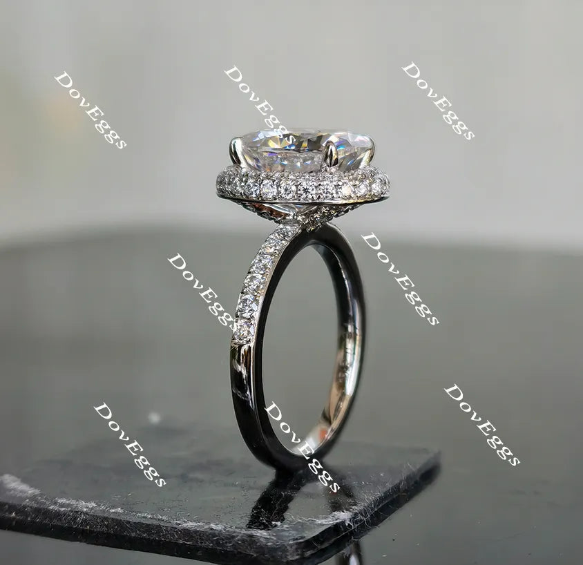 Oval halo pave moissanite engagement ring| Doveggs