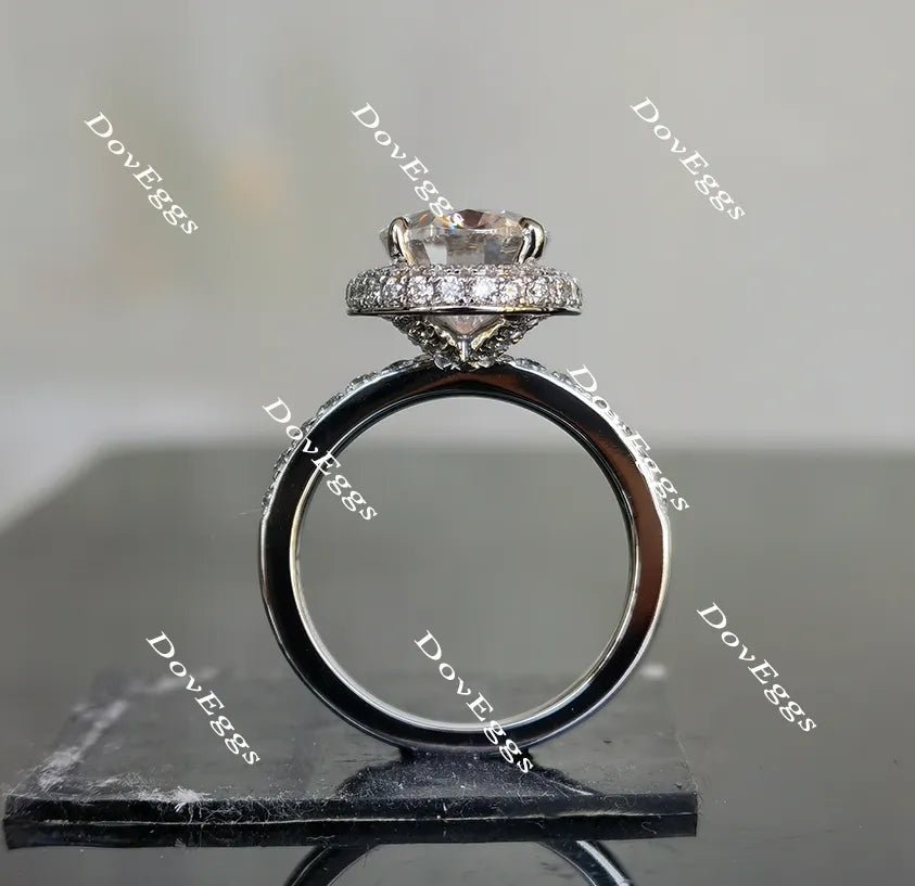 Oval halo pave moissanite engagement ring| Doveggs