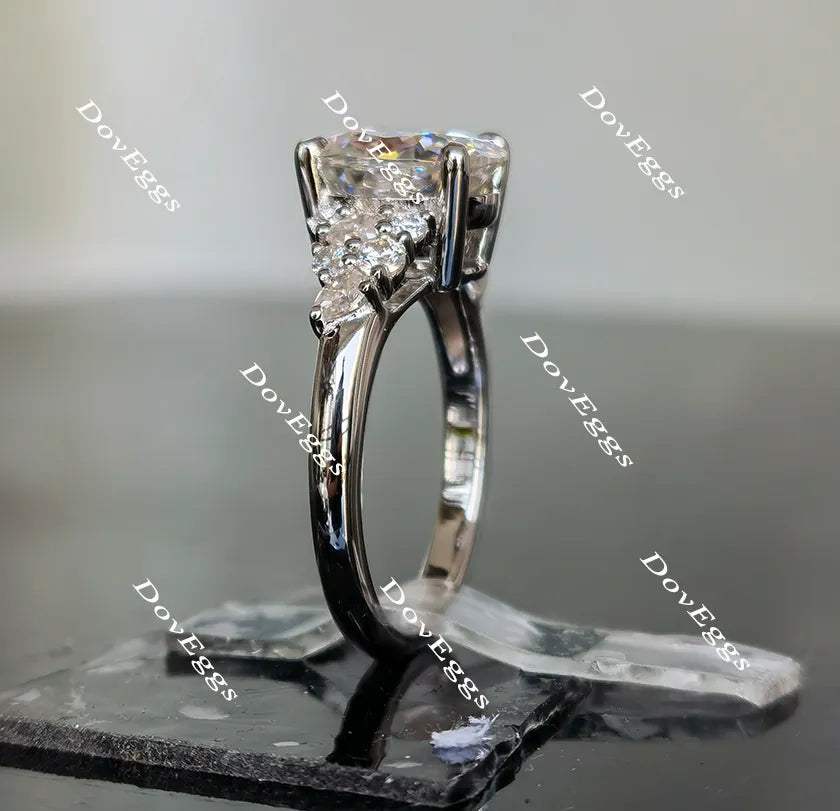 Oval side stones moissanite engagement ring| Doveggs
