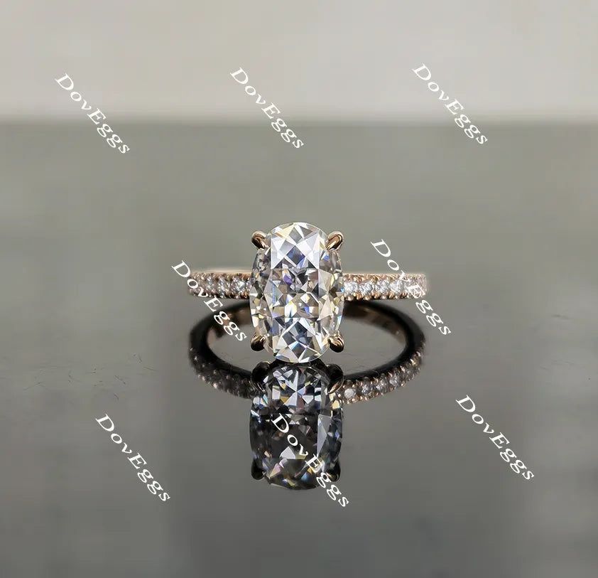 Oval half eternity pave moissanite engagement ring| Doveggs