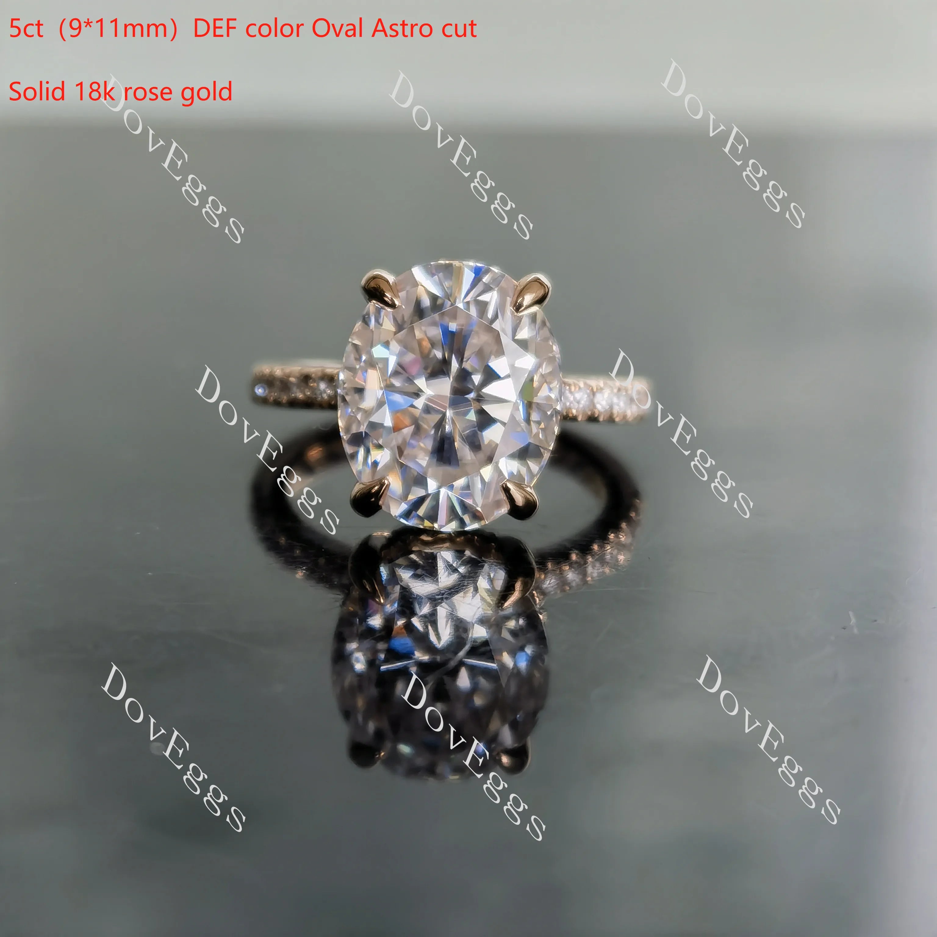 Oval half eternity pave moissanite engagement ring| Doveggs