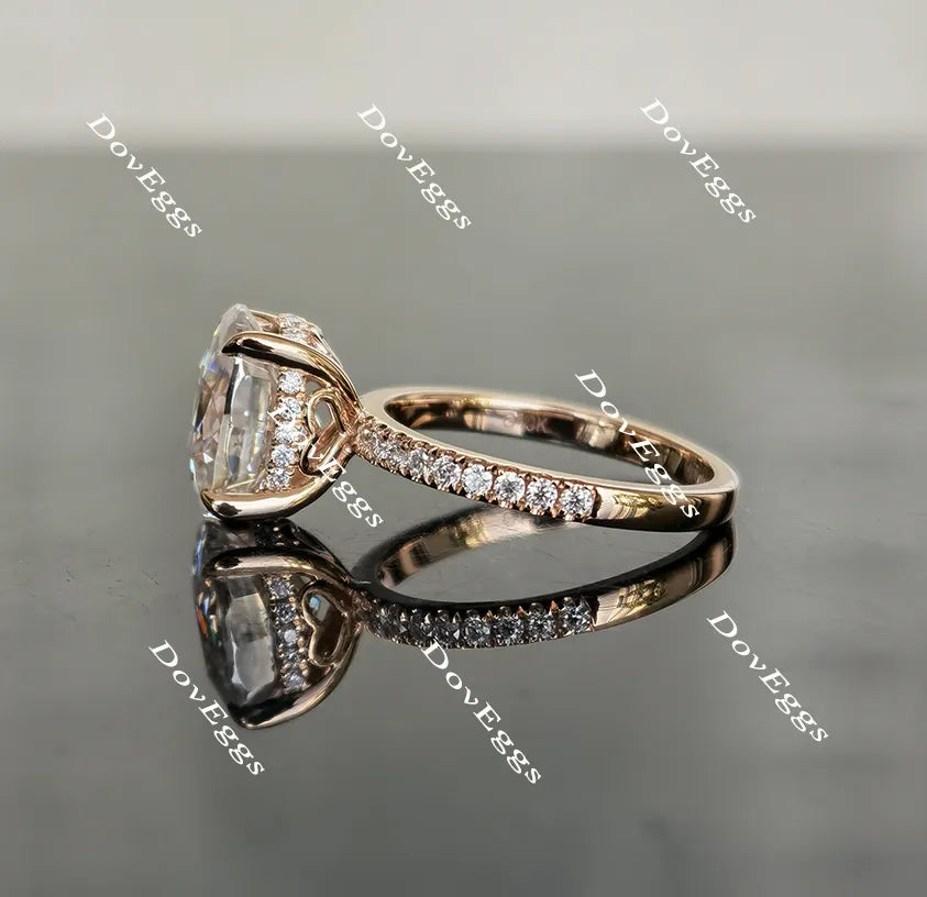 Oval half eternity pave moissanite engagement ring| Doveggs