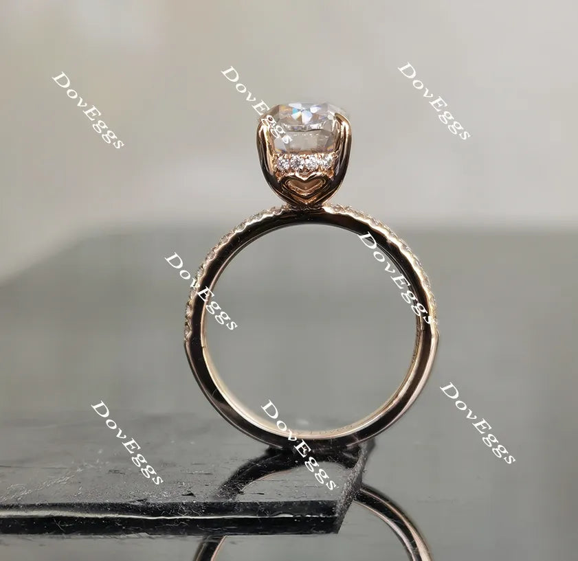 Oval half eternity pave moissanite engagement ring| Doveggs