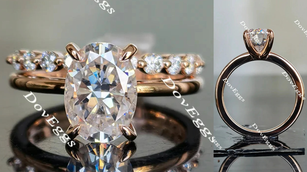Oval solitaire moissanite engagement ring(engagement ring only)| Doveggs