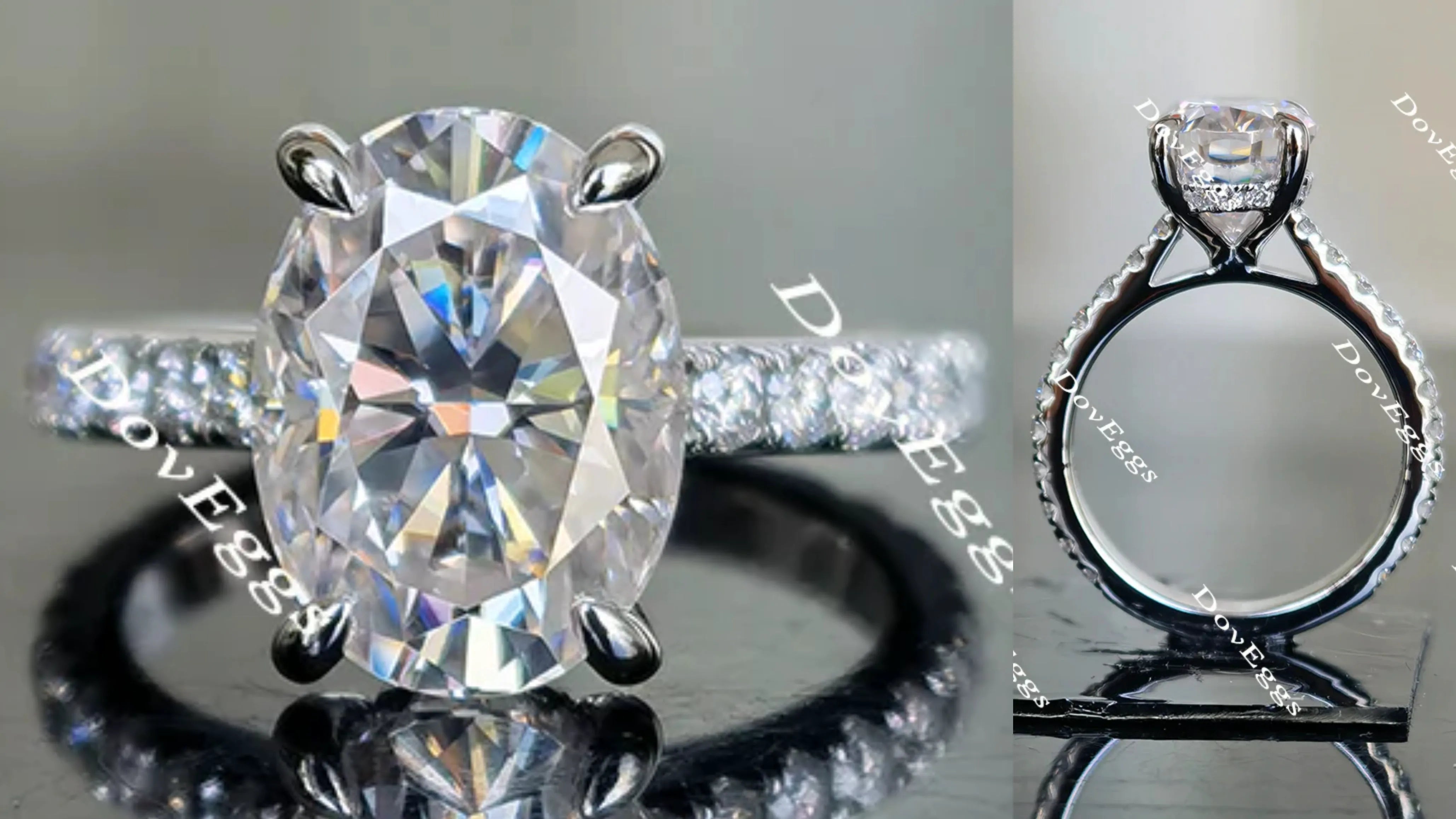 The Christina-Oval pave moissanite engagement ring| Doveggs