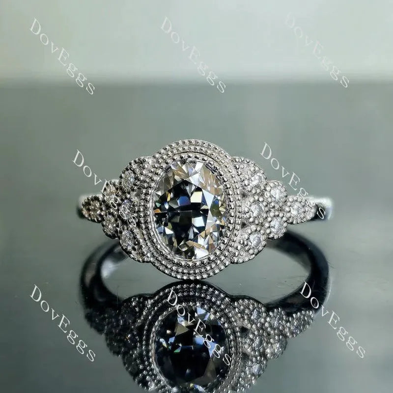 Atherine’s Joy-Oval side stones stardust grey moissanite engagement ring| DovEggs