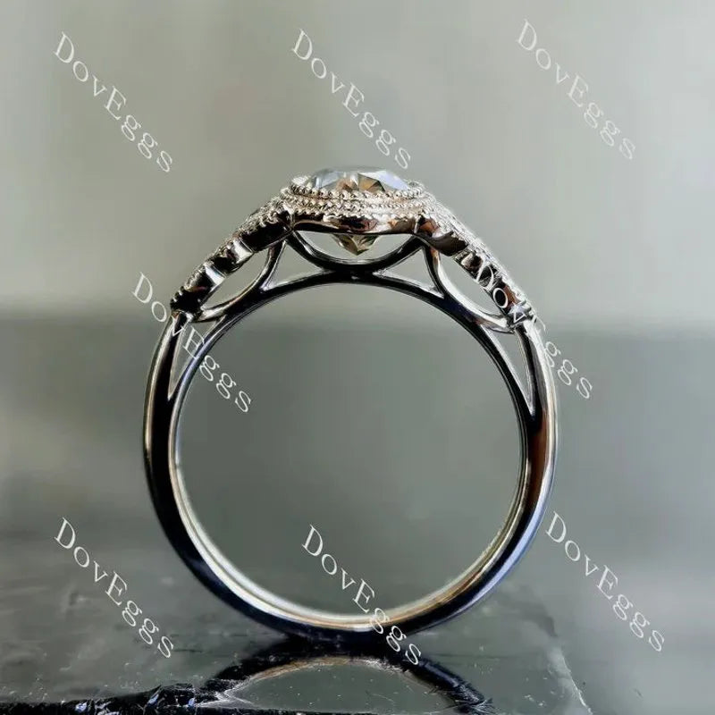 Atherine’s Joy-Oval side stones stardust grey moissanite engagement ring| DovEggs