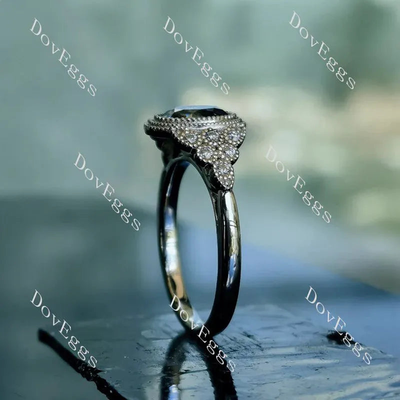 Atherine’s Joy-Oval side stones stardust grey moissanite engagement ring| DovEggs