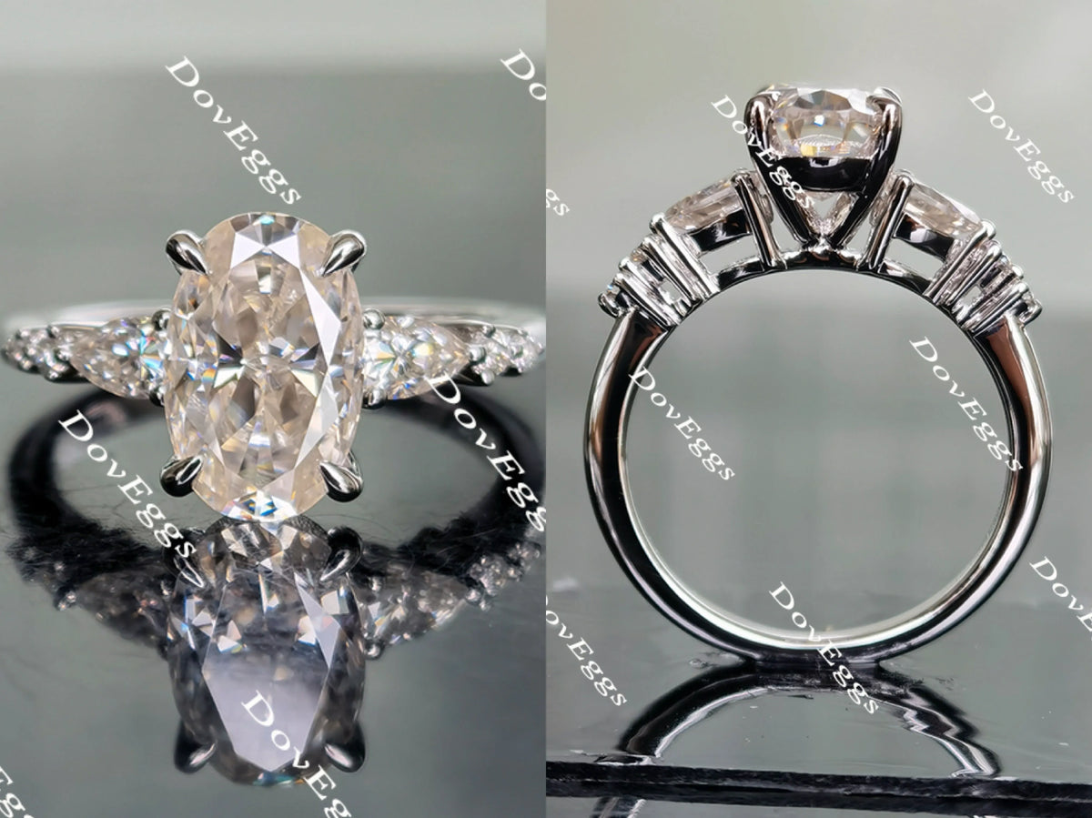Oval side stone moissanite engagement ring| Doveggs