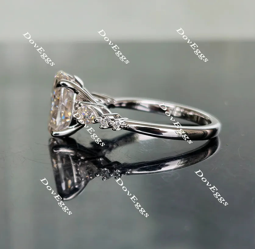 Oval side stone moissanite engagement ring| Doveggs