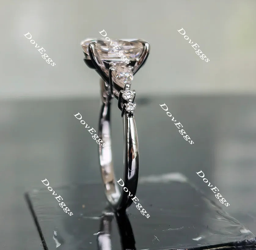 Oval side stone moissanite engagement ring| Doveggs