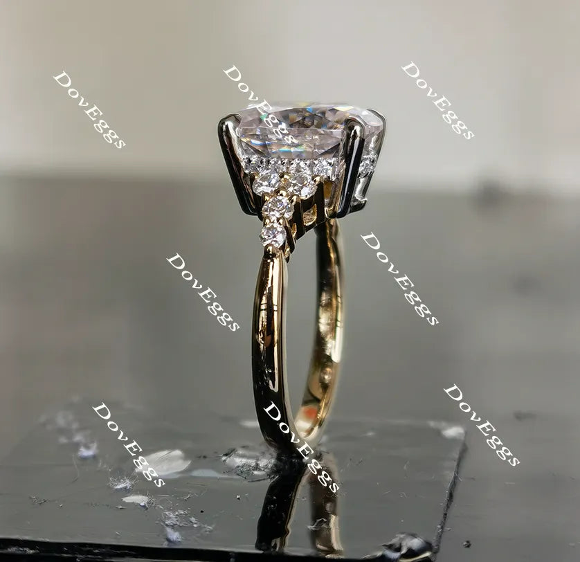 Sandra-Oval side stone moissanite engagement ring| Doveggs