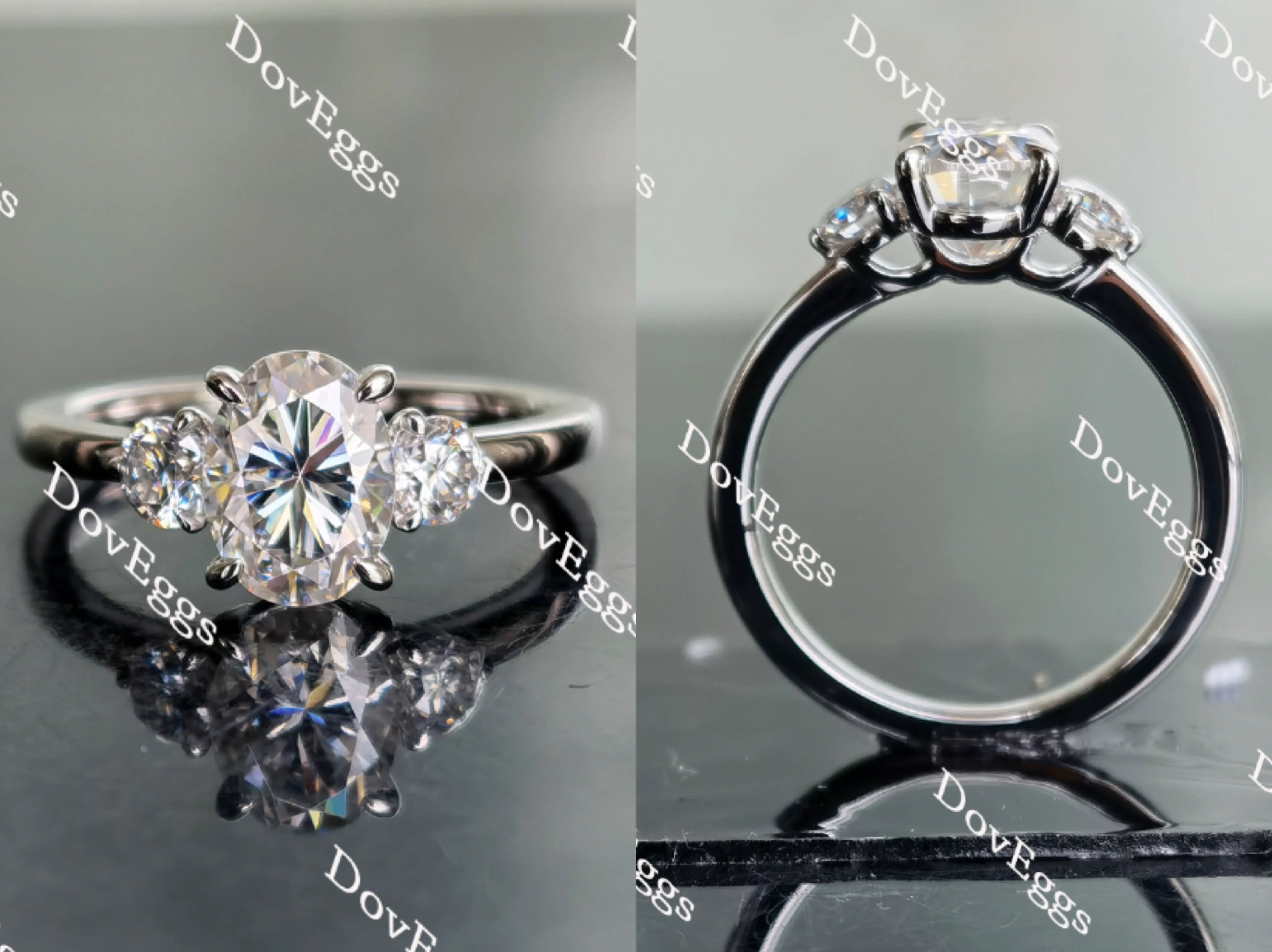 Oval three stones moissanite engagement ring| Doveggs