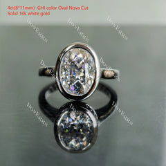 Oval bezel hidden halo moissanite engagement ring| DovEggs