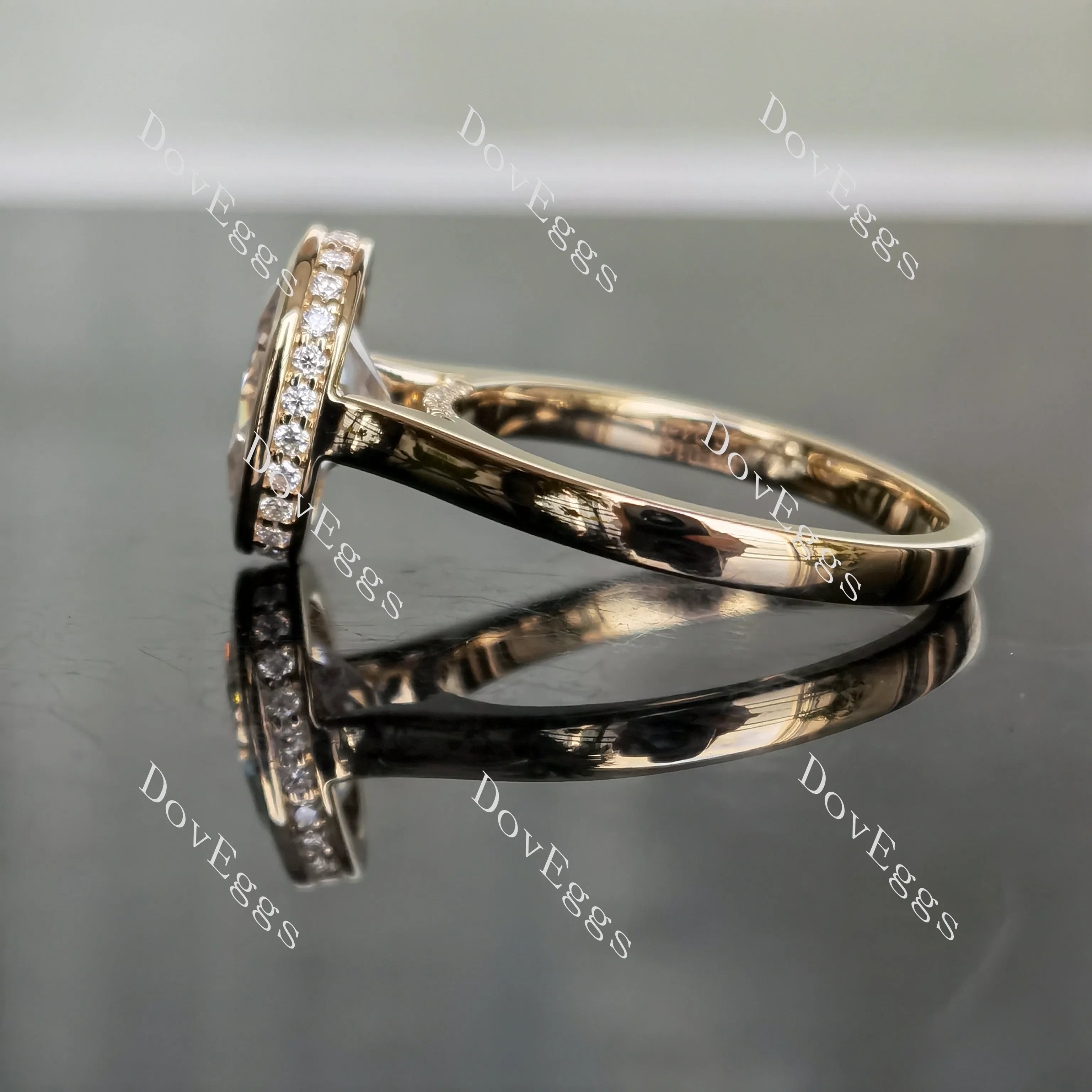 Oval bezel hidden halo moissanite engagement ring| DovEggs