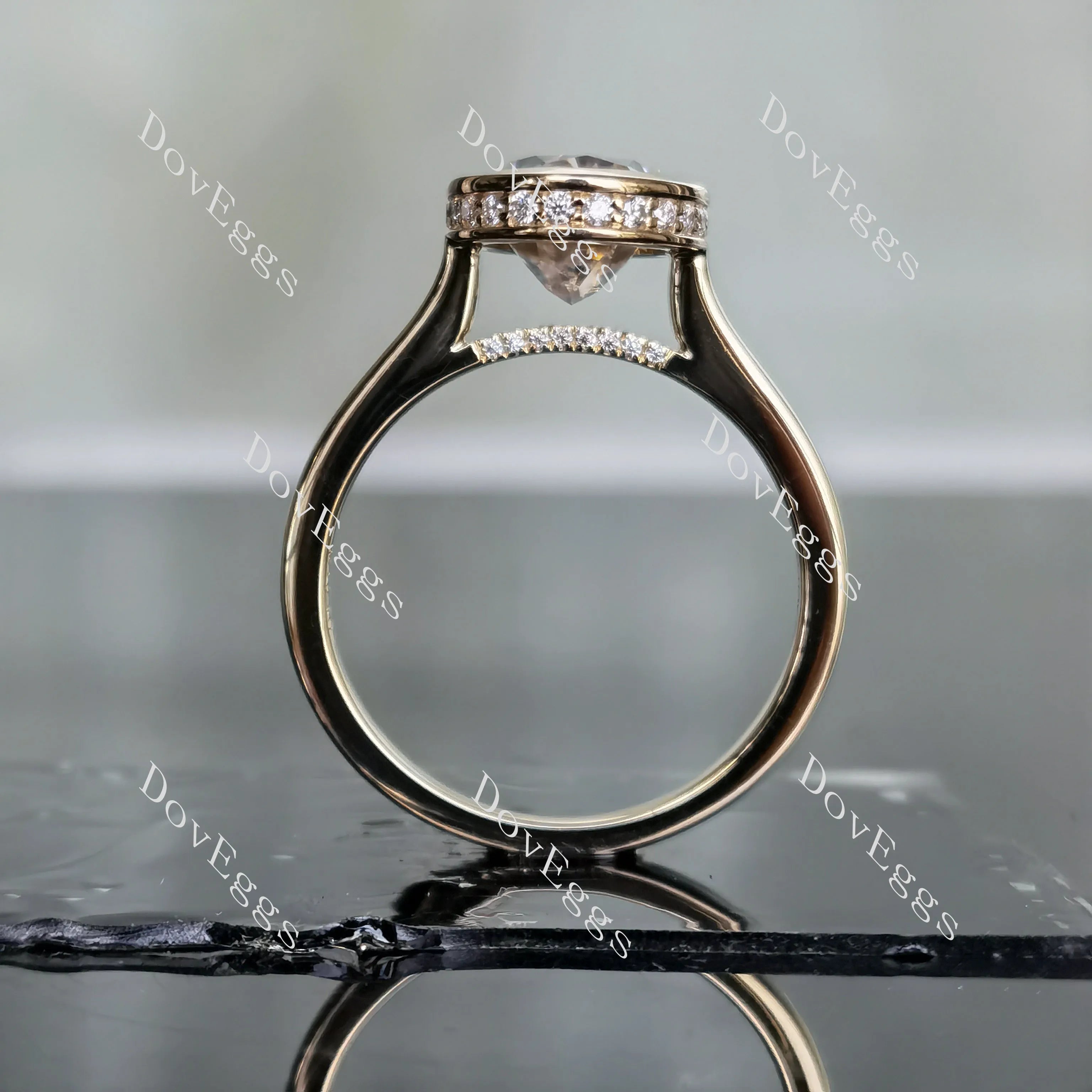 Oval bezel hidden halo moissanite engagement ring| DovEggs