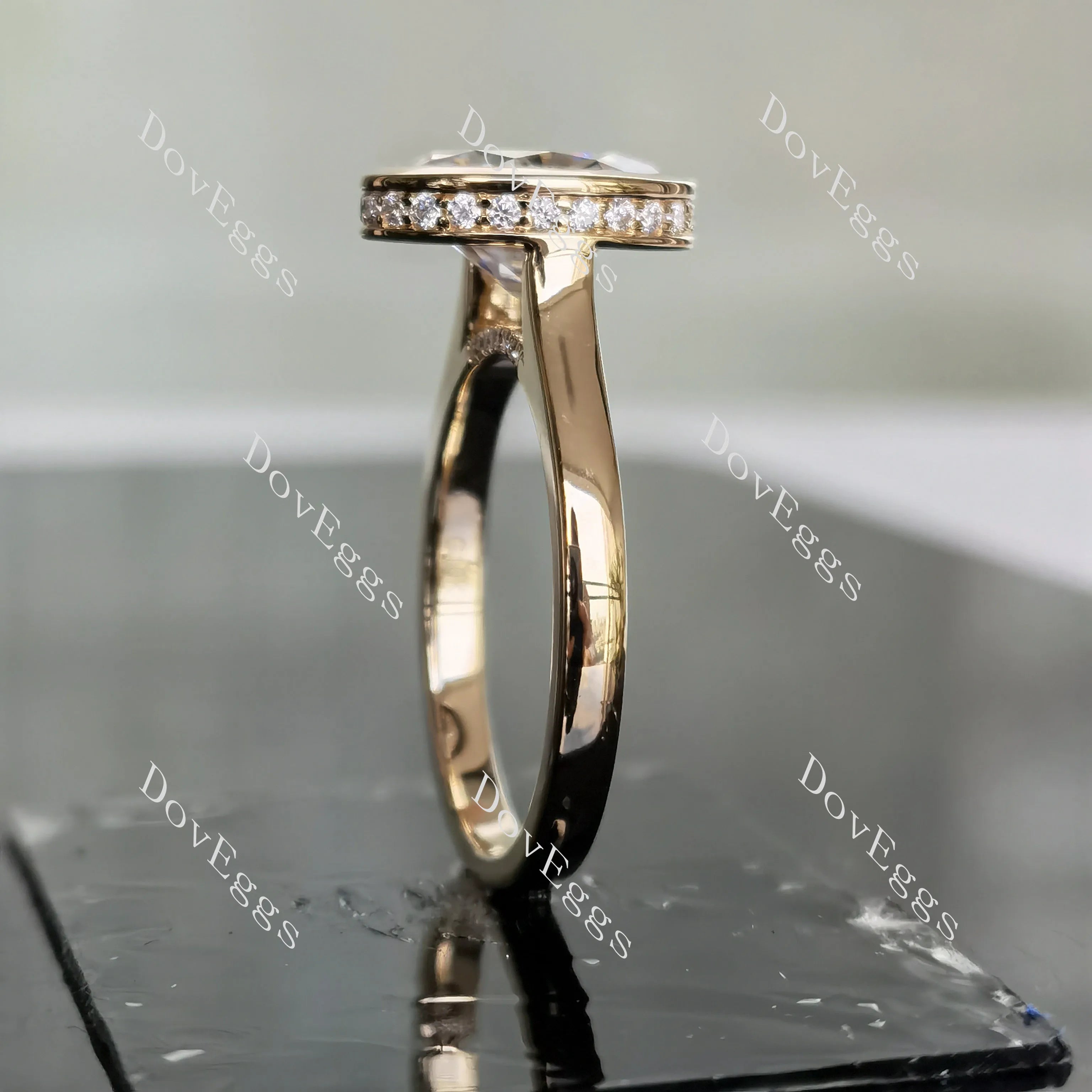Oval bezel hidden halo moissanite engagement ring| DovEggs