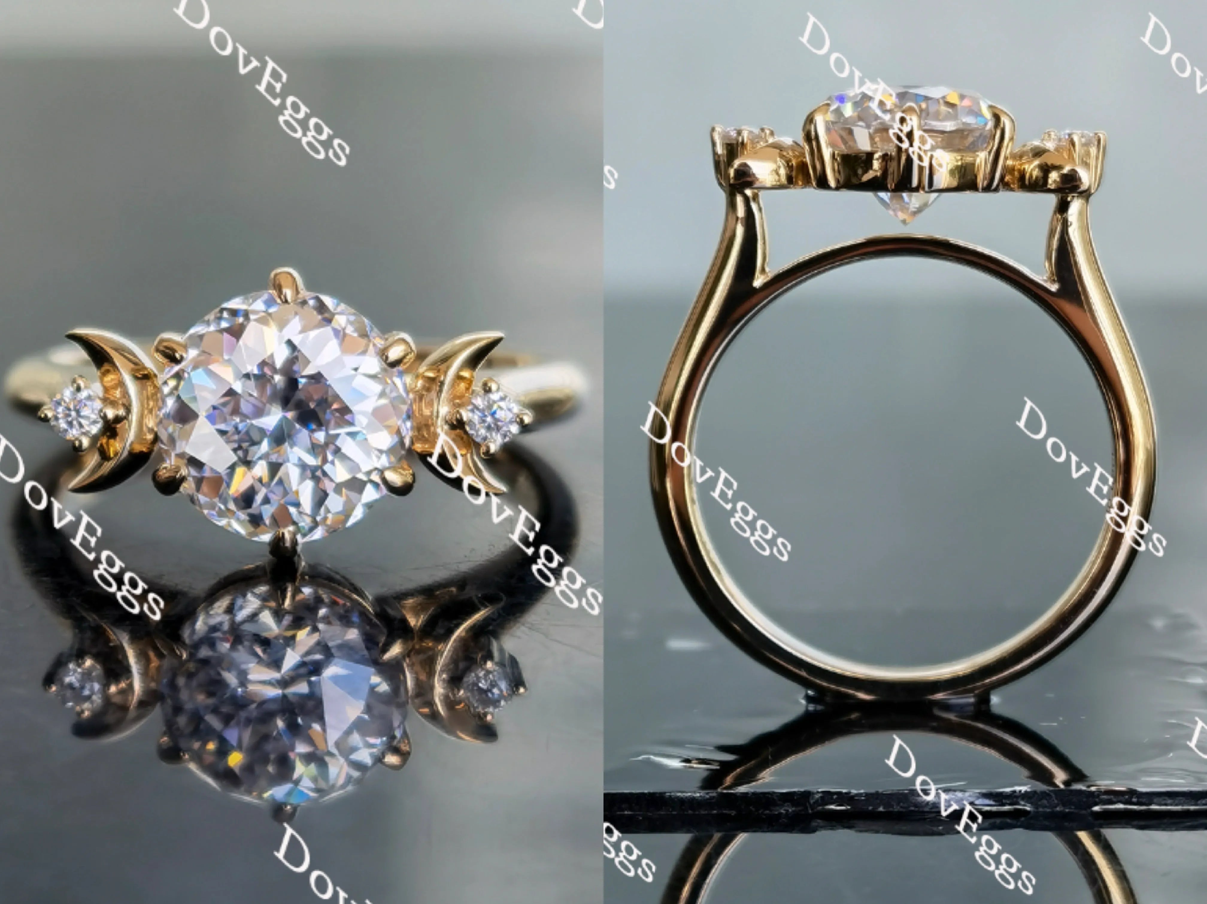 Doveggs half moon three-stone moissanite engagement ring