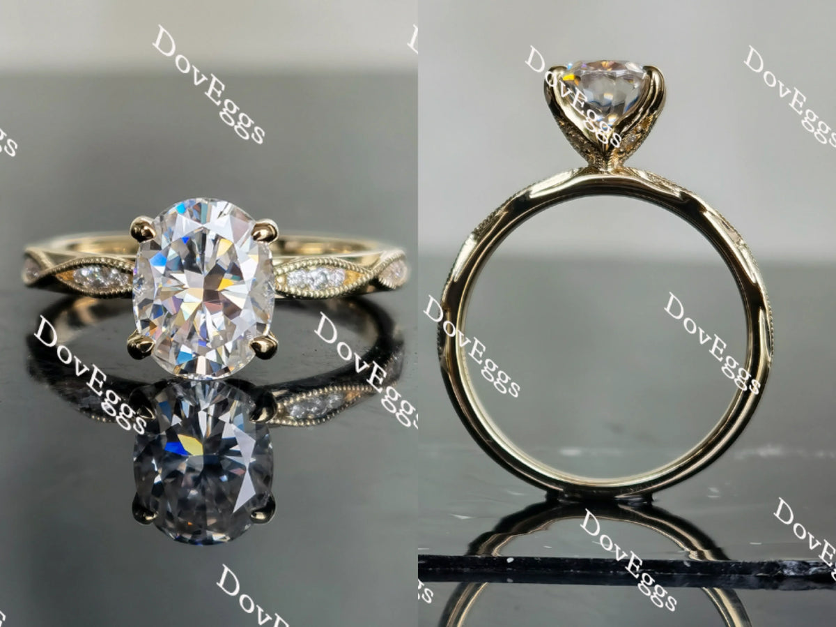 Oval art deco moissanite engagement ring| Doveggs