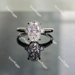 Oval three stones pave moissanite engagement ring| Doveggs