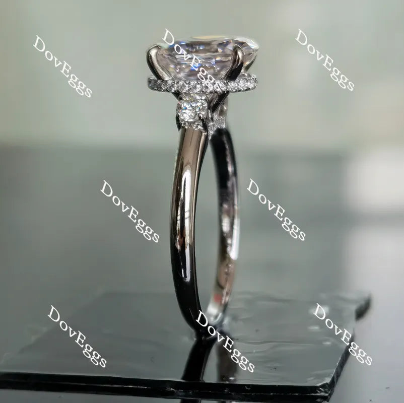 Oval three stones pave moissanite engagement ring| Doveggs