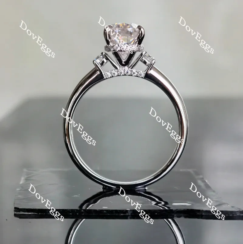 Oval three stones pave moissanite engagement ring| Doveggs