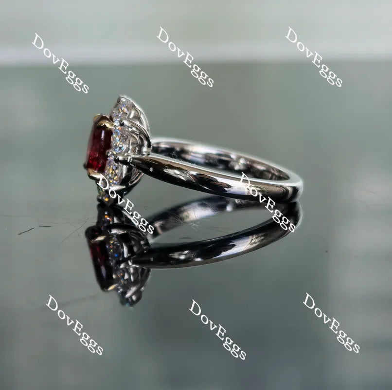 Oval shape halo vivid pigeon blood ruby colored gem ring| Doveggs