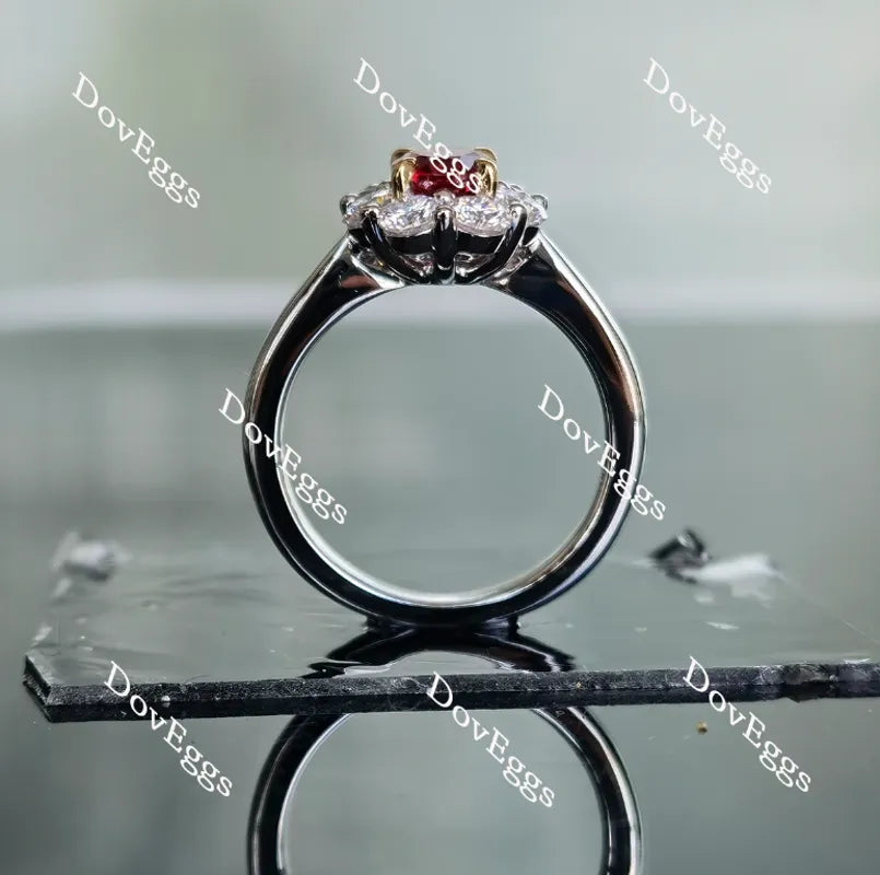Oval shape halo vivid pigeon blood ruby colored gem ring| Doveggs