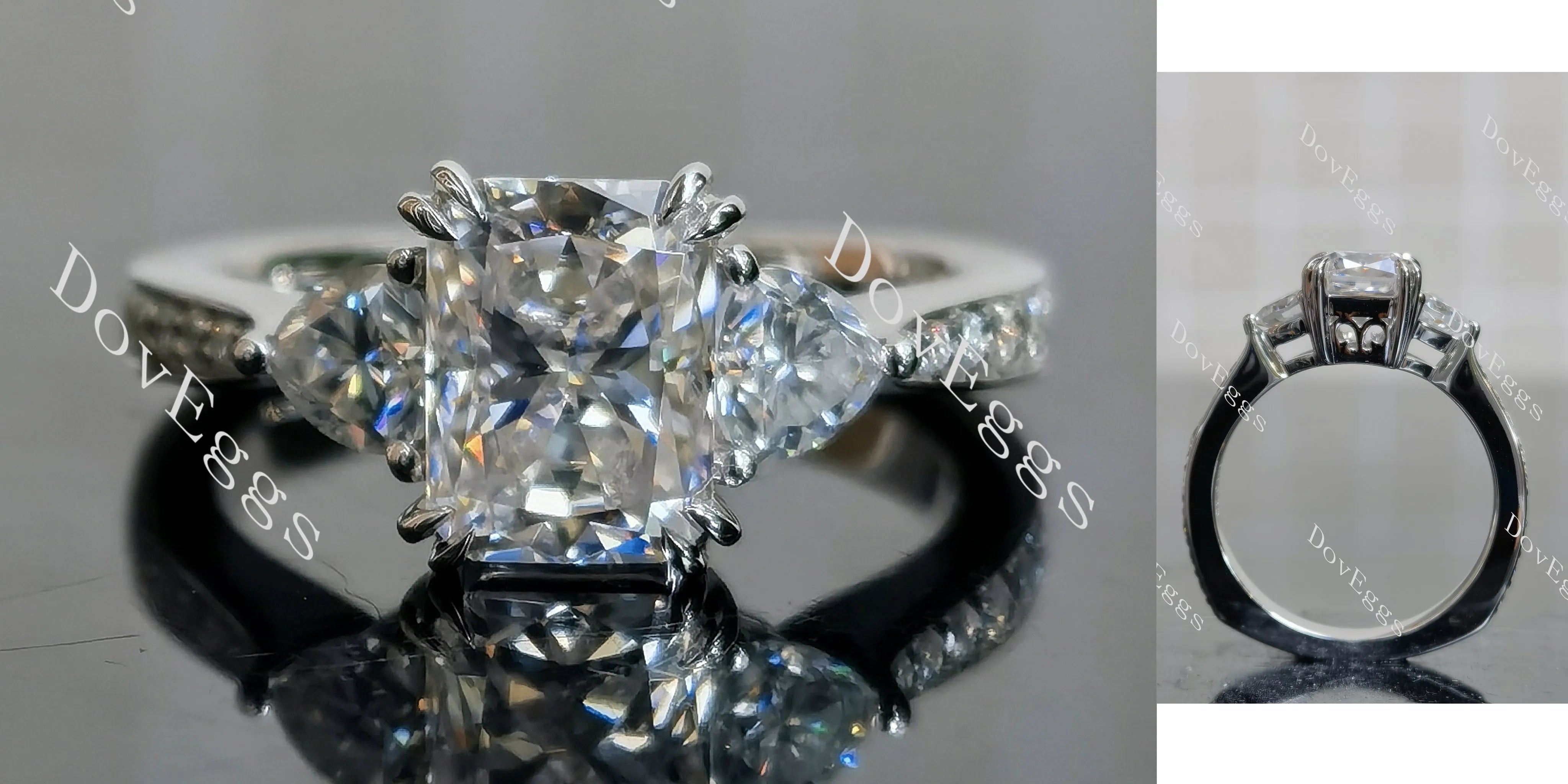 Doveggs three-stone engagement ring semi-mount only(Exclusively to DovEggs Stones)
