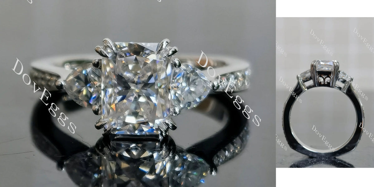 Doveggs radiant three-stone moissanite engagement ring