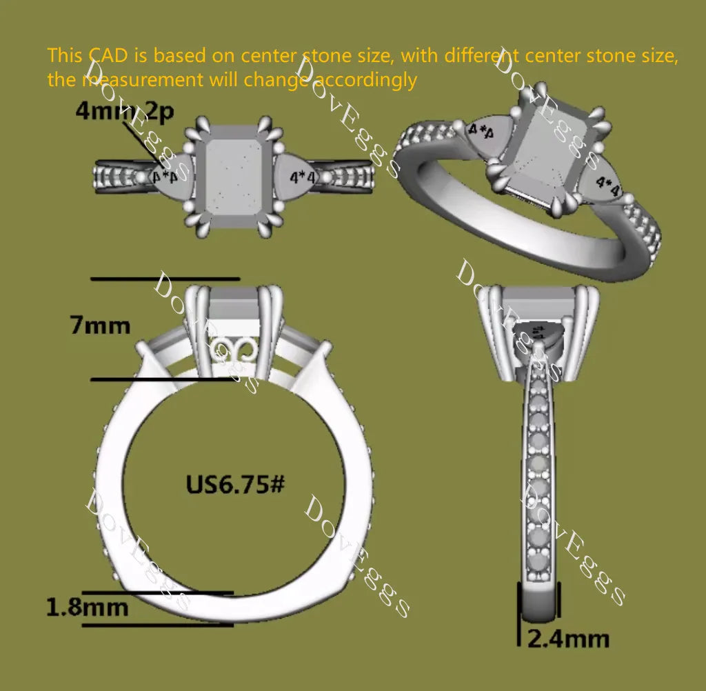 Doveggs three-stone engagement ring semi-mount only(Exclusively to DovEggs Stones)