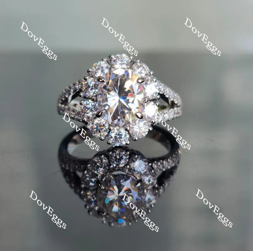 Oval split shank halo moissanite engagement ring| Doveggs