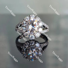 Oval split shank halo moissanite engagement ring| Doveggs