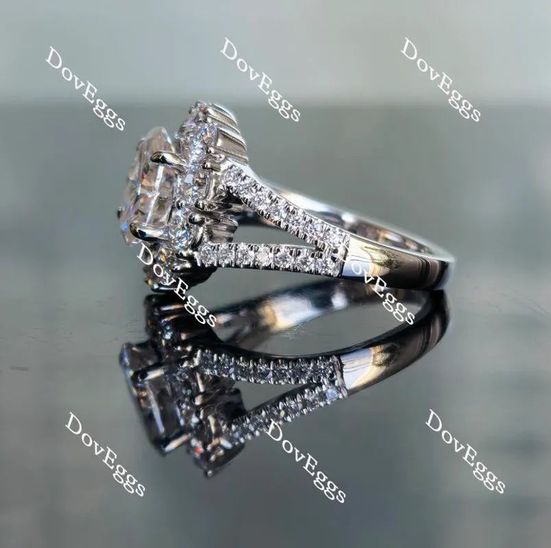 Oval split shank halo moissanite engagement ring| Doveggs