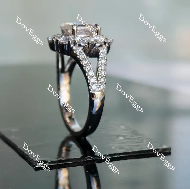 Oval split shank halo moissanite engagement ring| Doveggs