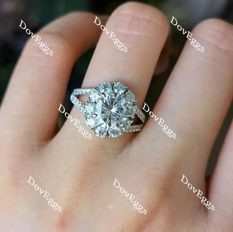 Oval split shank halo moissanite engagement ring| Doveggs