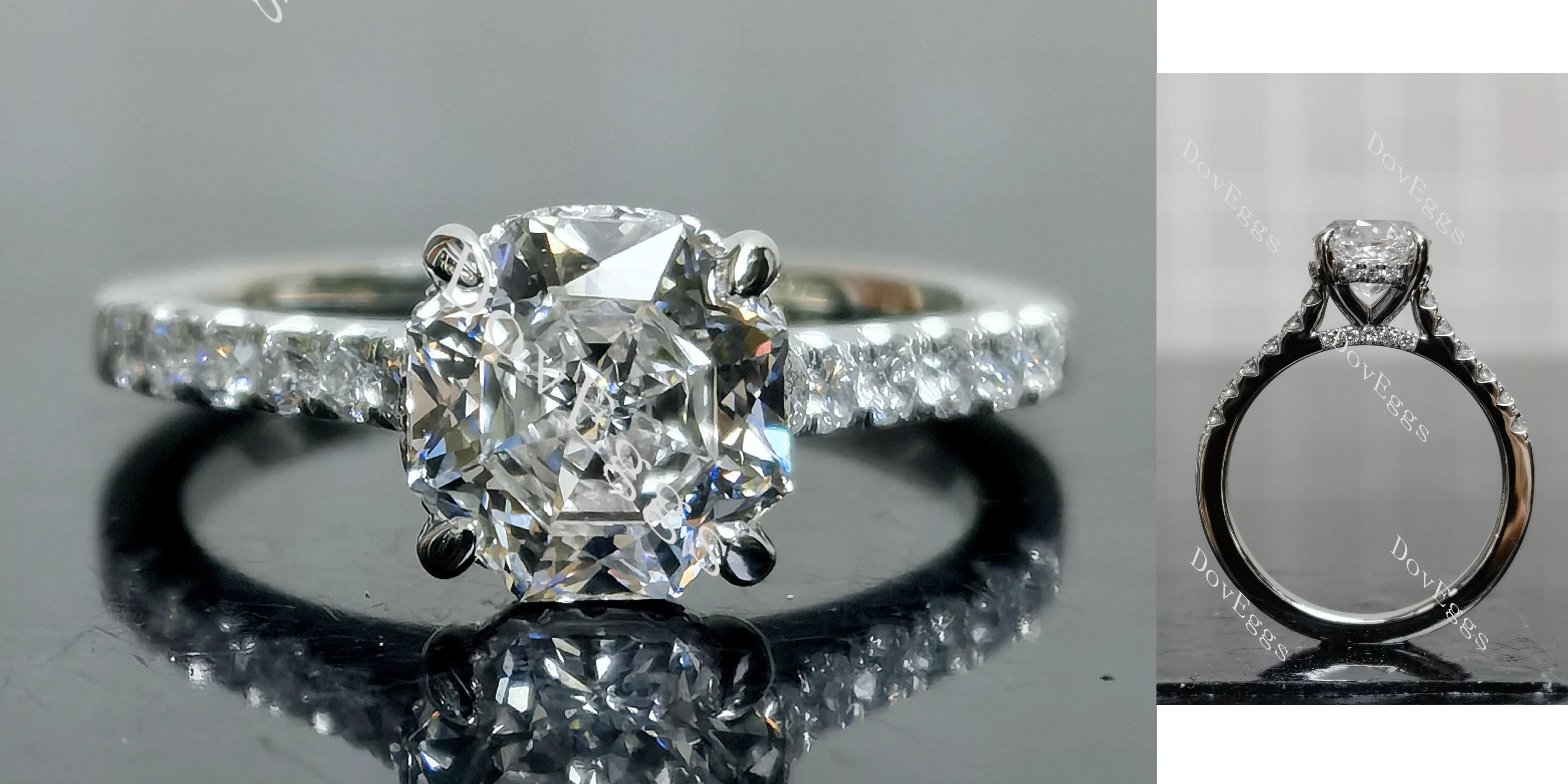 Octagon pave half eternity moissanite engagement ring| DovEggs