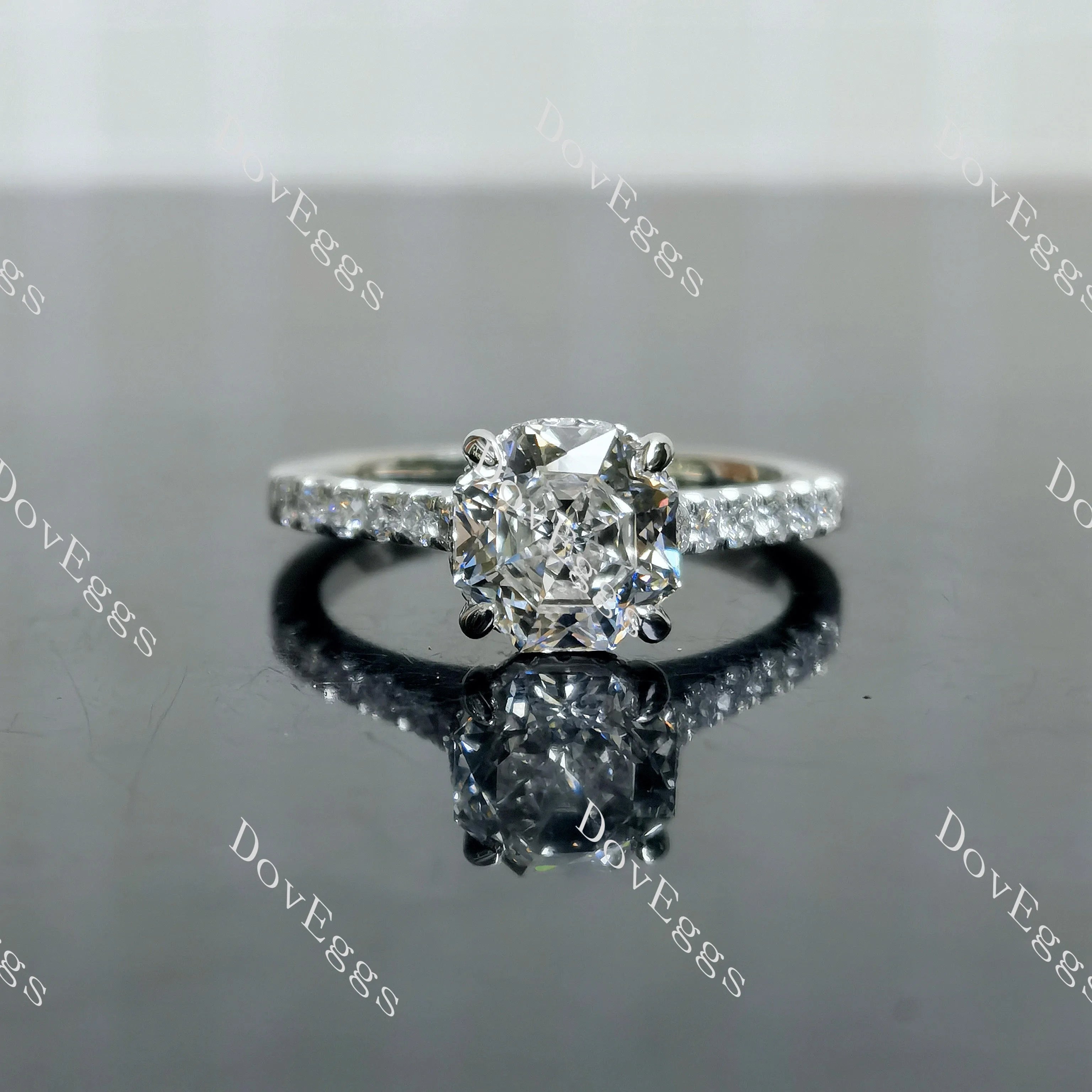 Octagon pave half eternity moissanite engagement ring| DovEggs