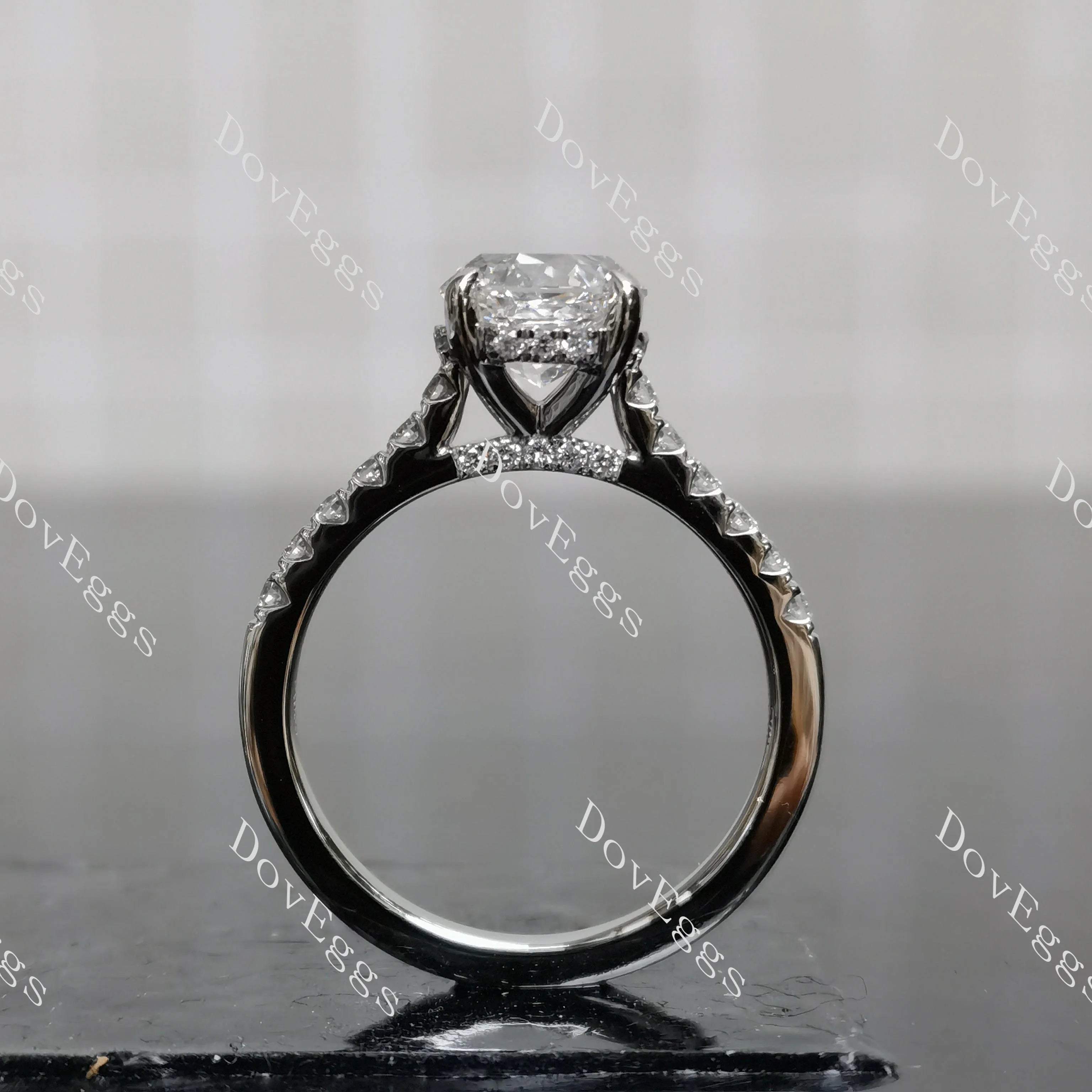 Octagon pave half eternity moissanite engagement ring| DovEggs