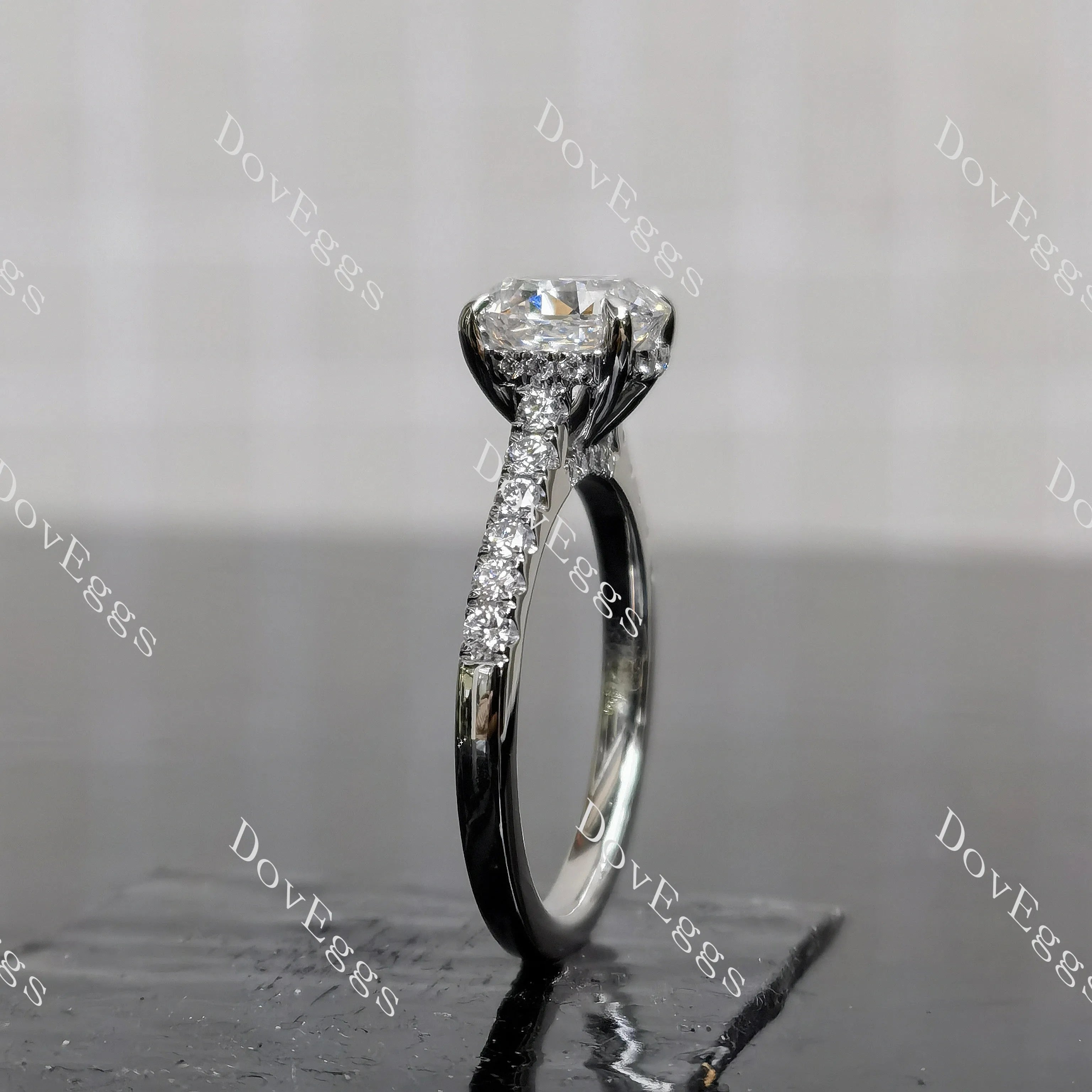 Octagon pave half eternity moissanite engagement ring| DovEggs