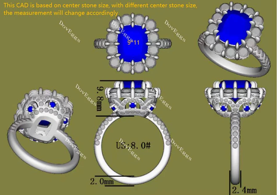 Doveggs half eternity pave engagement ring only semi-mount only(Exclusively to DovEggs Stones)