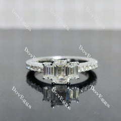 (size 9) Doveggs 1ct GHI color emerald moissanite engagement SS ring