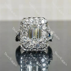 Emerald halo pave vintage moissnaite engagement ring| Doveggs