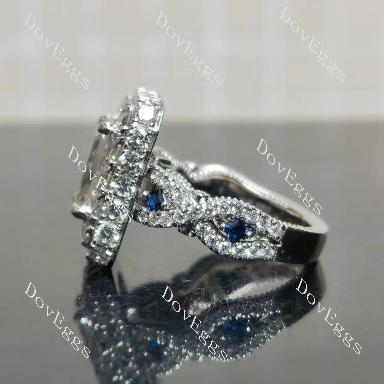 Emerald halo pave vintage moissnaite engagement ring| Doveggs