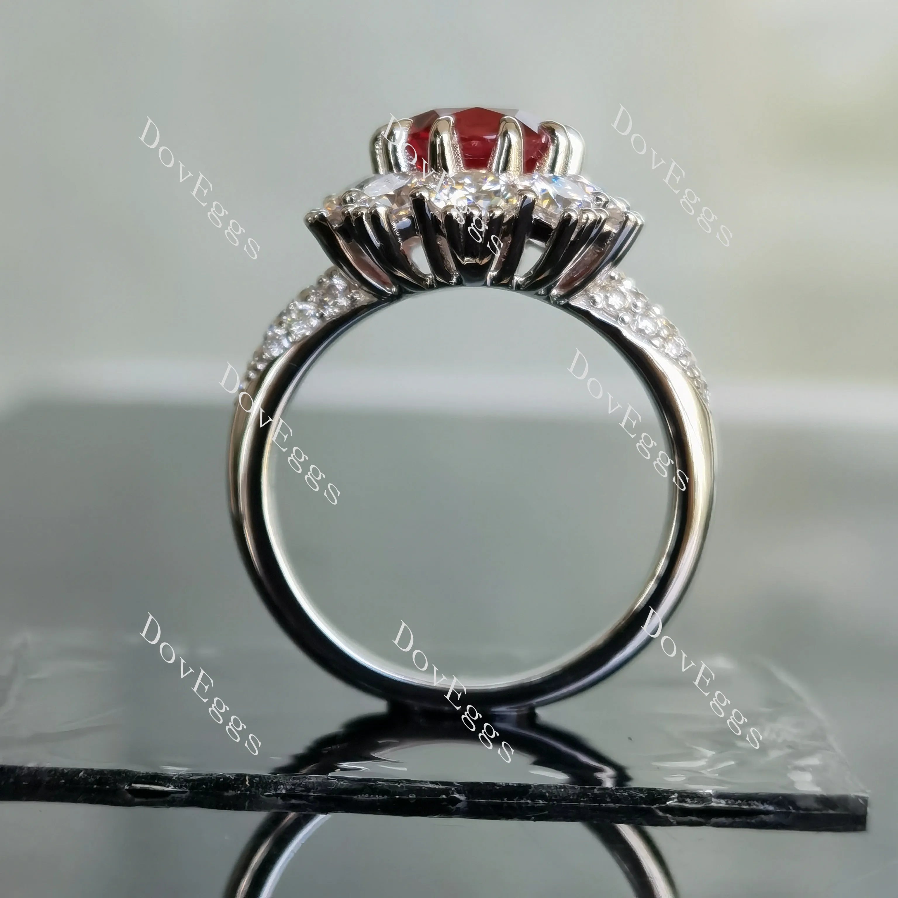 Oval floral halo pave colored gem engagement ring| DovEggs