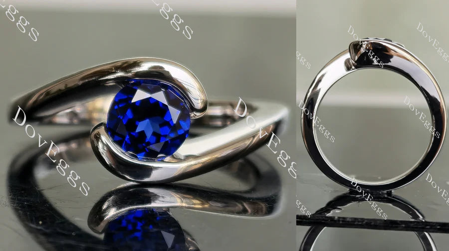 Ocean Wave round solitaire engagement ring only semi-mount only(Exclusively to DovEggs Stones)