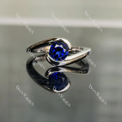 Ocean Wave round solitaire engagement ring only semi-mount only(Exclusively to DovEggs Stones)