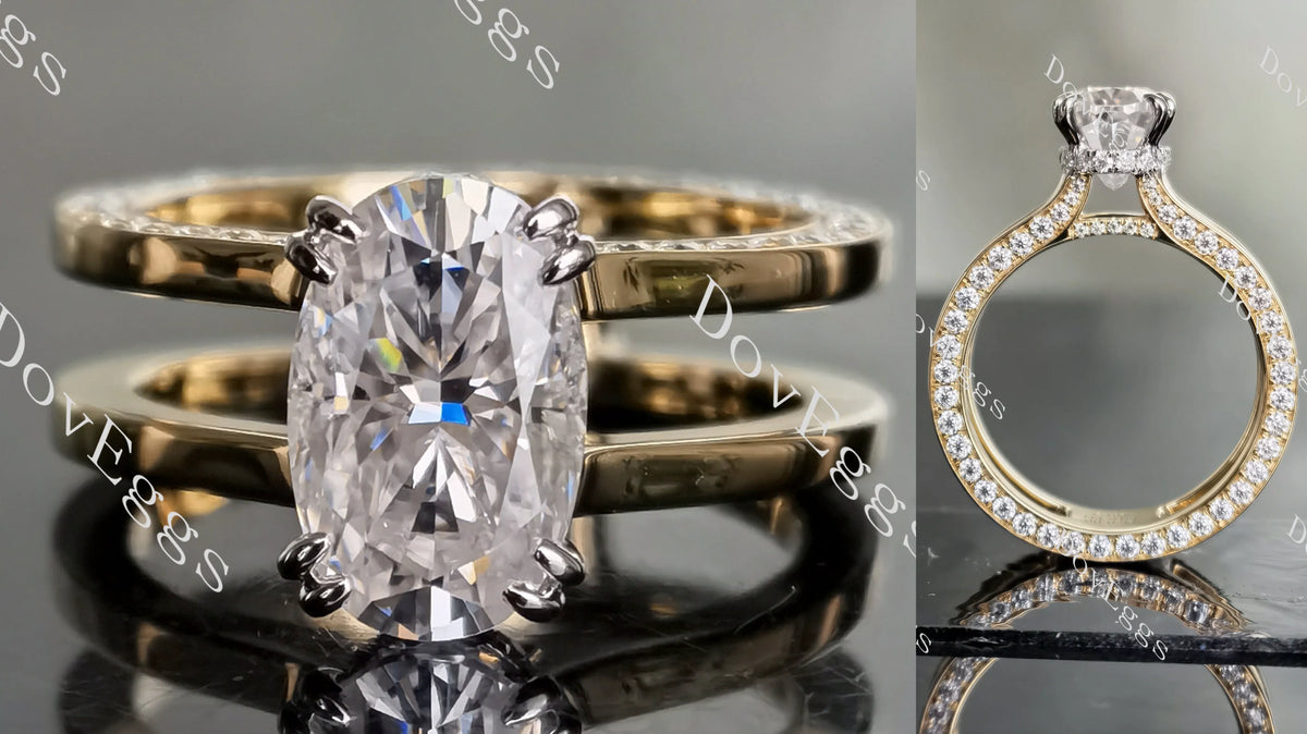 Oval hidden halo pave moissanite engagement ring| DovEggs